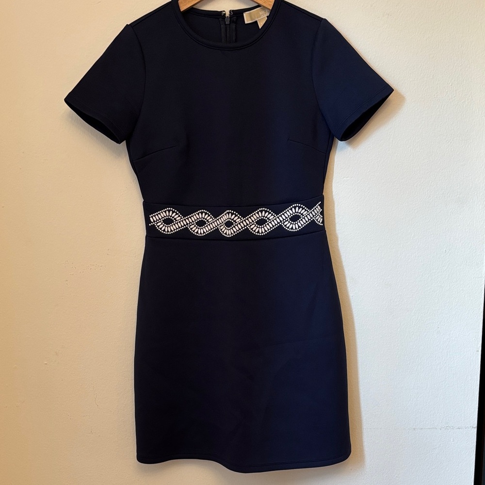 Michael Kors Navy Mini Dress with Embellished Waist